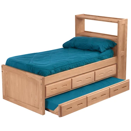 Twin Captian's Bed with Headboard Bookcase and Under Bed Storage and Trundle